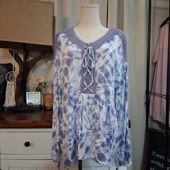 French Laundry Vintage Womens Chrocheted Trim and Tie Front Top Size Large - Picture 2 of 10